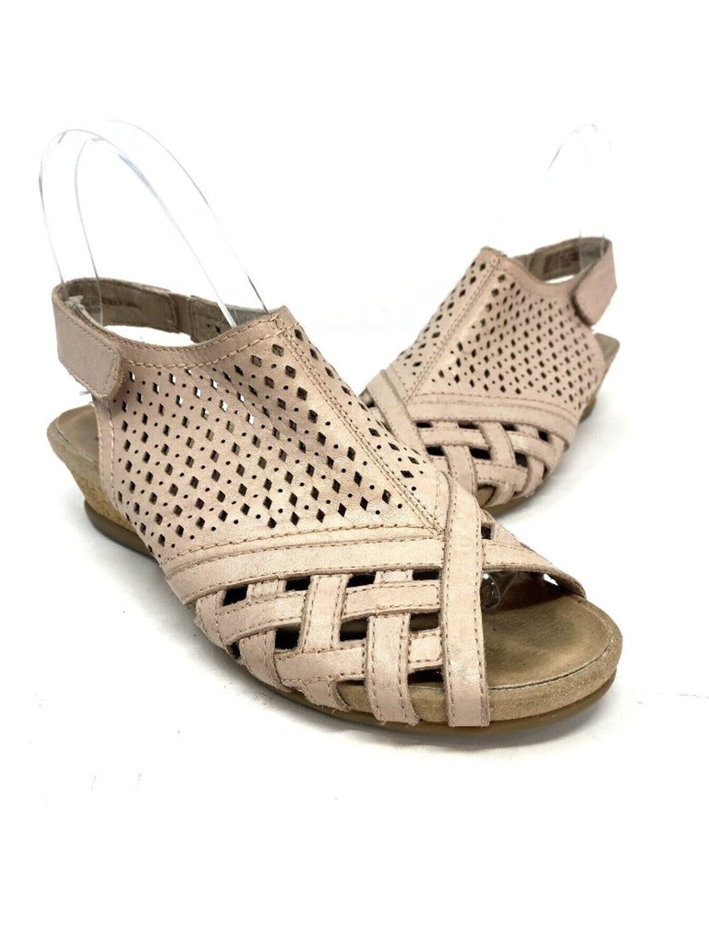 Earth Sandal Women 7M Pisa Galli Dusty Pink Leather Perforated Wedge Heel Casual